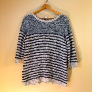 Coldwater Creek 3/4 sleeves Elbow length knit sweater Cream Blue stripes XL